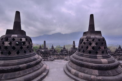 Cloudy sunrise at candi borobudur. magelang regency. central java. indonesia