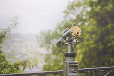 Hand-held telescope by tree