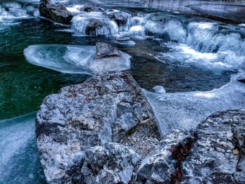 Water flowing through rocks in river