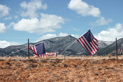 Low angle view of american flag