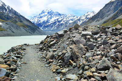 Scenic view of snowcapped mountains against sky