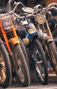 Close-up of vintage mopeds