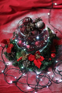 High angle view of christmas decoration on table