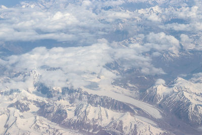 Aerial view of snowcapped mountain against sky