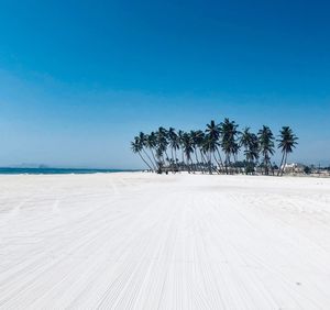 Scenic view of sea against clear blue sky