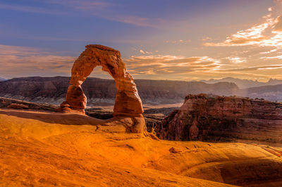 View of rock formations at sunset