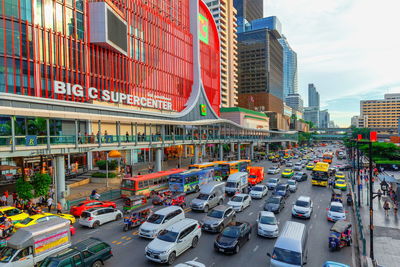 High angle view of traffic on city street