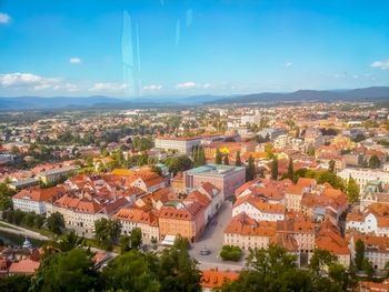 High angle view of townscape against sky