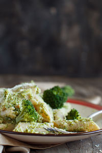 Close-up of pasta in plate on table