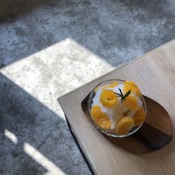 High angle view of breakfast on table