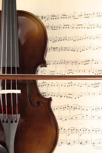 Directly above shot of violin on sheet music