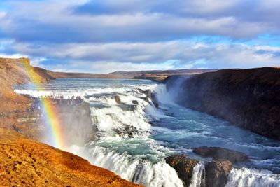Rainbow over the gullfoss waterfall in iceland