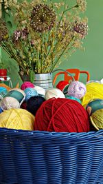 Stack of multi colored wicker basket