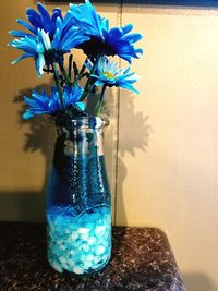 Close-up of blue flowers in vase