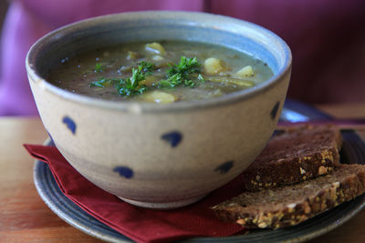 Close-up of soup in bowl