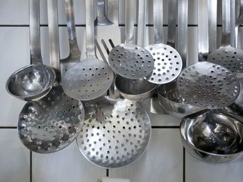 Kitchen utensils on wall