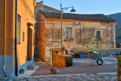 A narrow street in riardo, a medieval village in campania, italy.