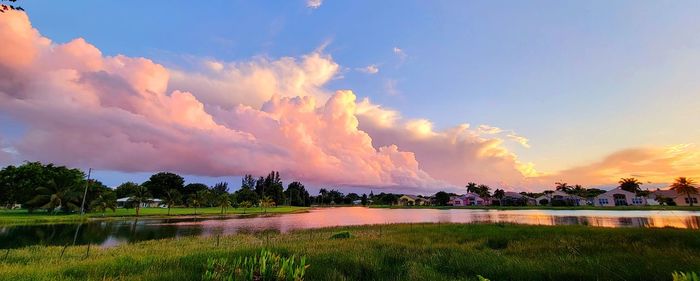 Scenic view of field against sky during sunset