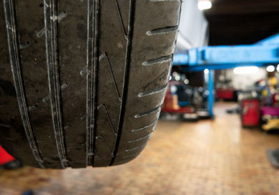 Close-up of illuminated car in city