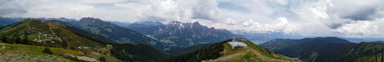 Panoramic view of mountain range against sky