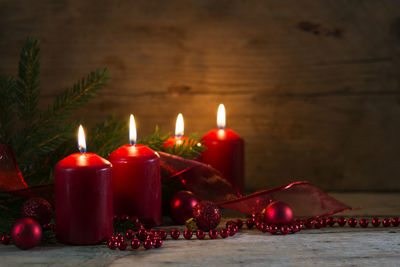 Close-up of illuminated candles