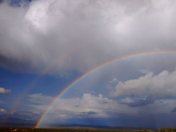 Low angle view of rainbow over trees