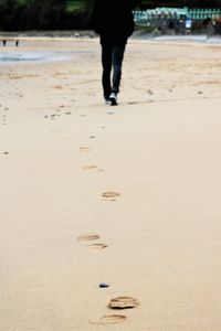 Low section of man standing on beach