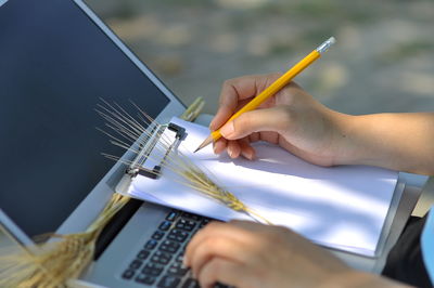 Midsection of person working on paper