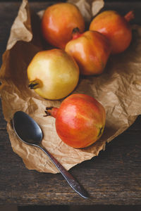 High angle view of apples on table