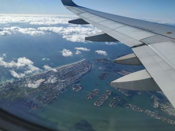 Aerial view of airplane flying over mountains