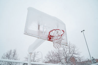 Low angle view of basketball hoop against sky