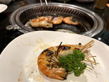 High angle view of fish in plate