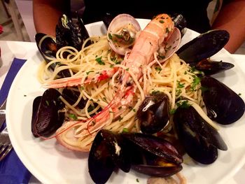 Close-up of served food on table