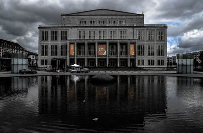 Reflection of building in water