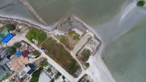 High angle view of river amidst buildings