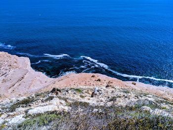 High angle view of rocks on beach