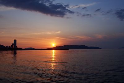 Sunset at momochi beach seaside park in southern japan