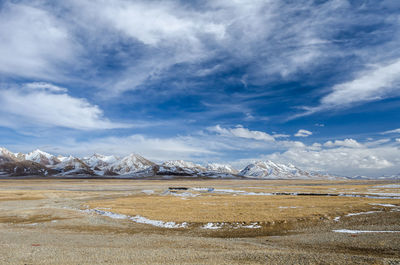 Scenic view of snowcapped mountains against sky