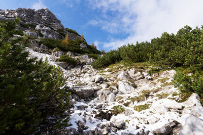 Climbing a mountain covered witz snow during winter  in triglav national park slovenia