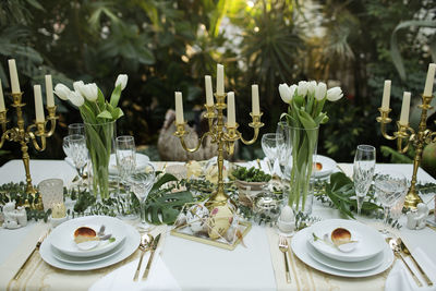 Food on a beautifully decorated easter table