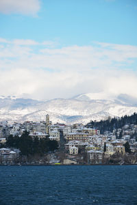 Kastoria in greece covered with snow and lake of orestiada