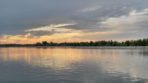 Scenic view of lake against sky during sunset