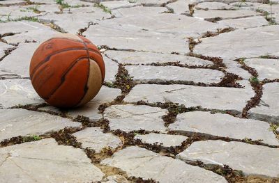 High angle view of basketball hoop on footpath