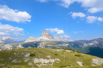 Scenic view of landscape and mountains against sky