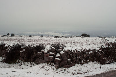 Scenic view of sea against clear sky during winter