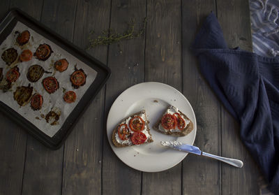 High angle view of food on table