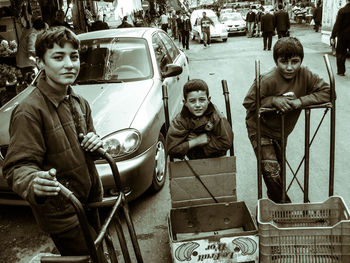 Portrait of boy sitting in car