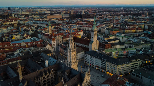 High angle view of buildings in city