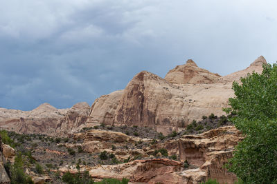 Capitol reef national park low angle landscape of barren white stone mountains