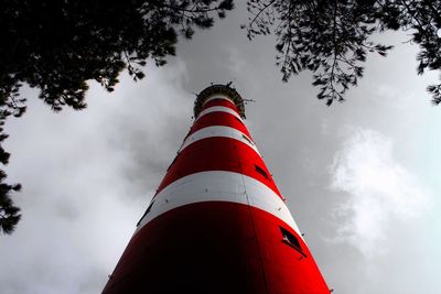 Low angle view of lighthouse against sky at dusk